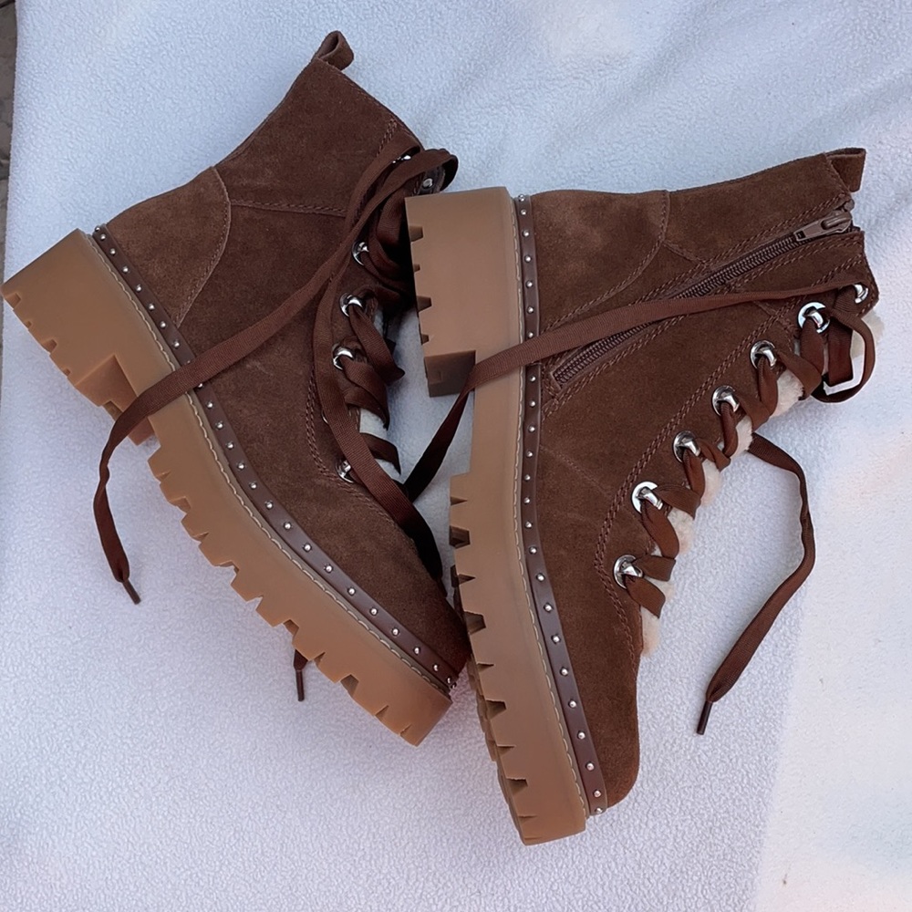 Steve Madden Rainier Faux Fur Brown Side Studded Boots Booties 9M NWOT